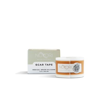 Nokori Scar Tape roll displayed next to packaging marked “2.5 x 300 cm,” indicating a larger format option.